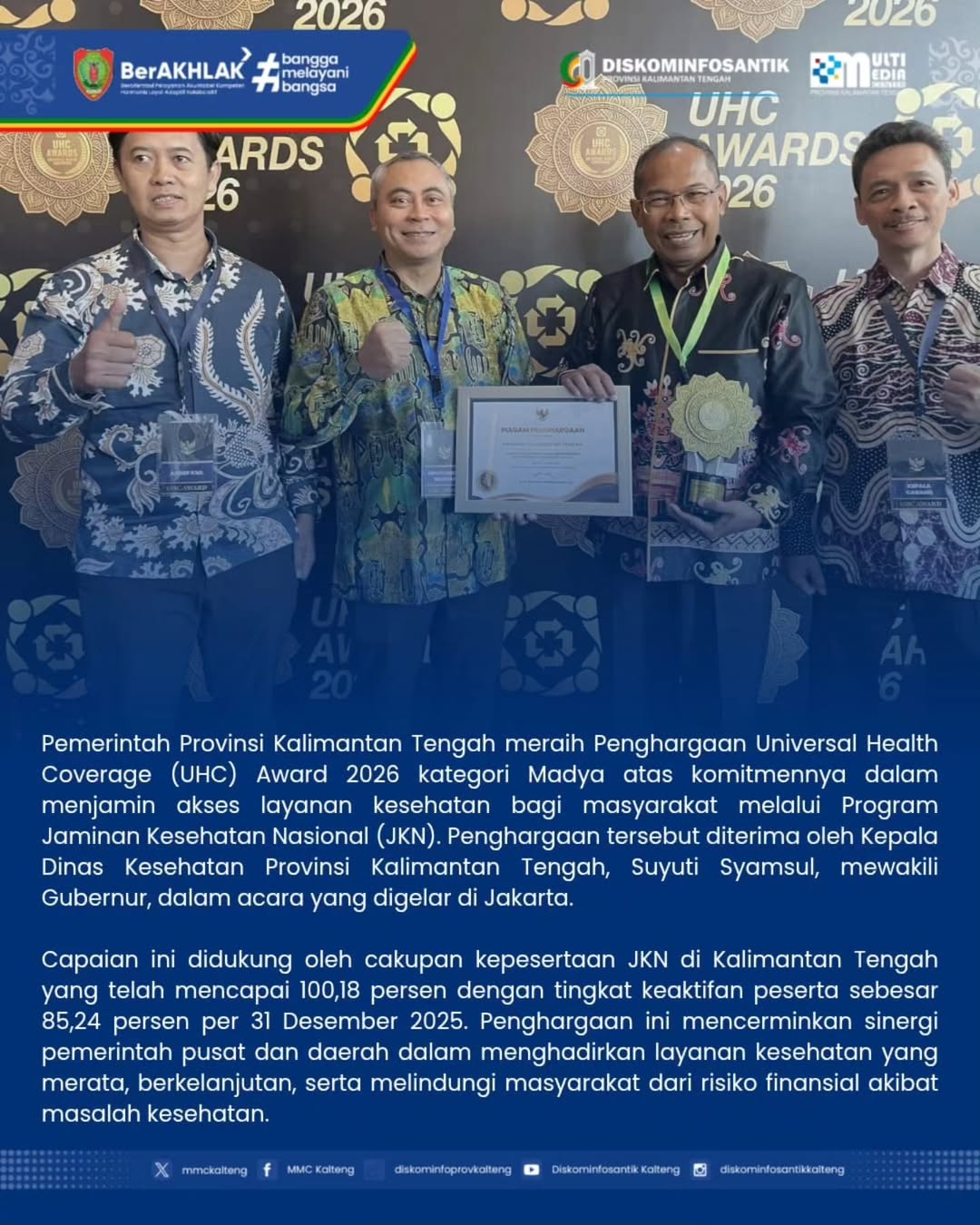 Layanan Kesehatan Makin Merata, Kalteng Raih Penghargaan Nasional UHC Award 2026 Pengakuan nasi (1)